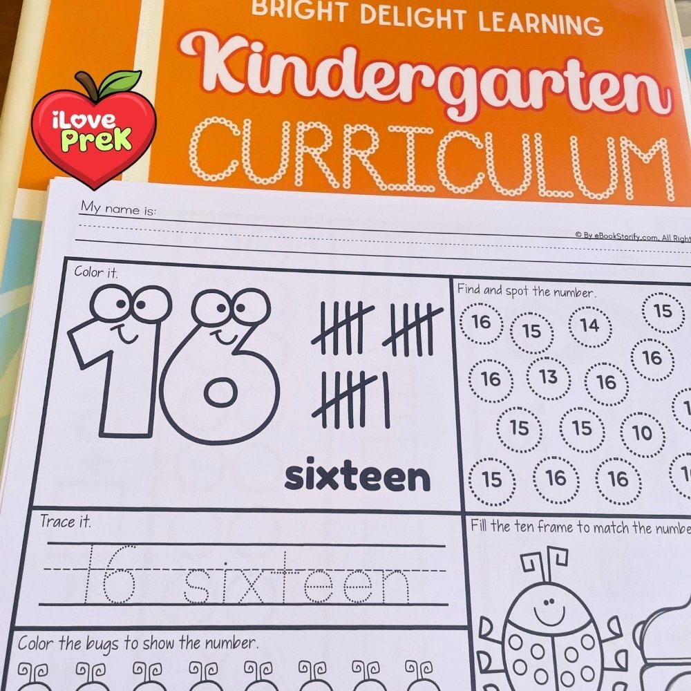 Kindergarten curriculum pages and files by iLovePreK showing all included materials