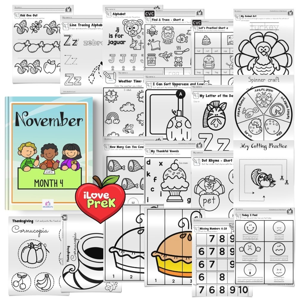 November Thanksgiving kindergarten activities by iLovePreK