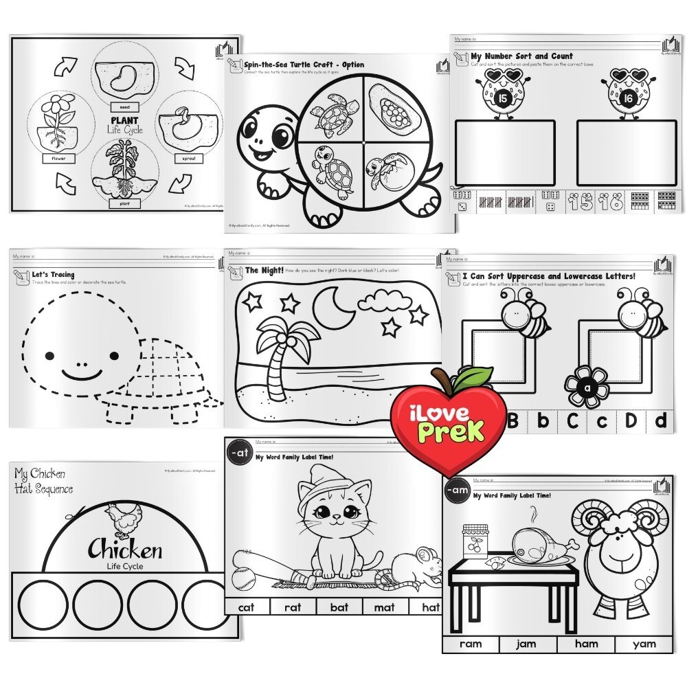 Engaging kindergarten worksheets with dot art and color by code by iLovePreK