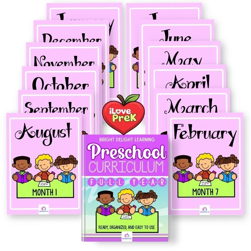 Complete Preschool PreK Curriculum 2600 pages organized by iLovePreK showing all 12 months