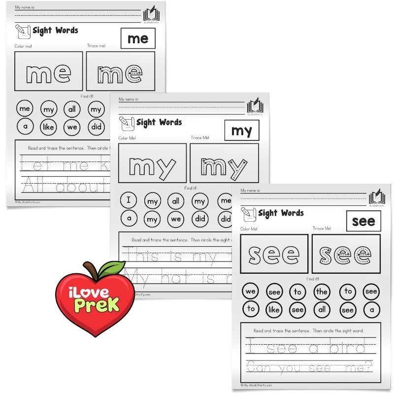 Preschool literacy and sight words practice activities by iLovePreK