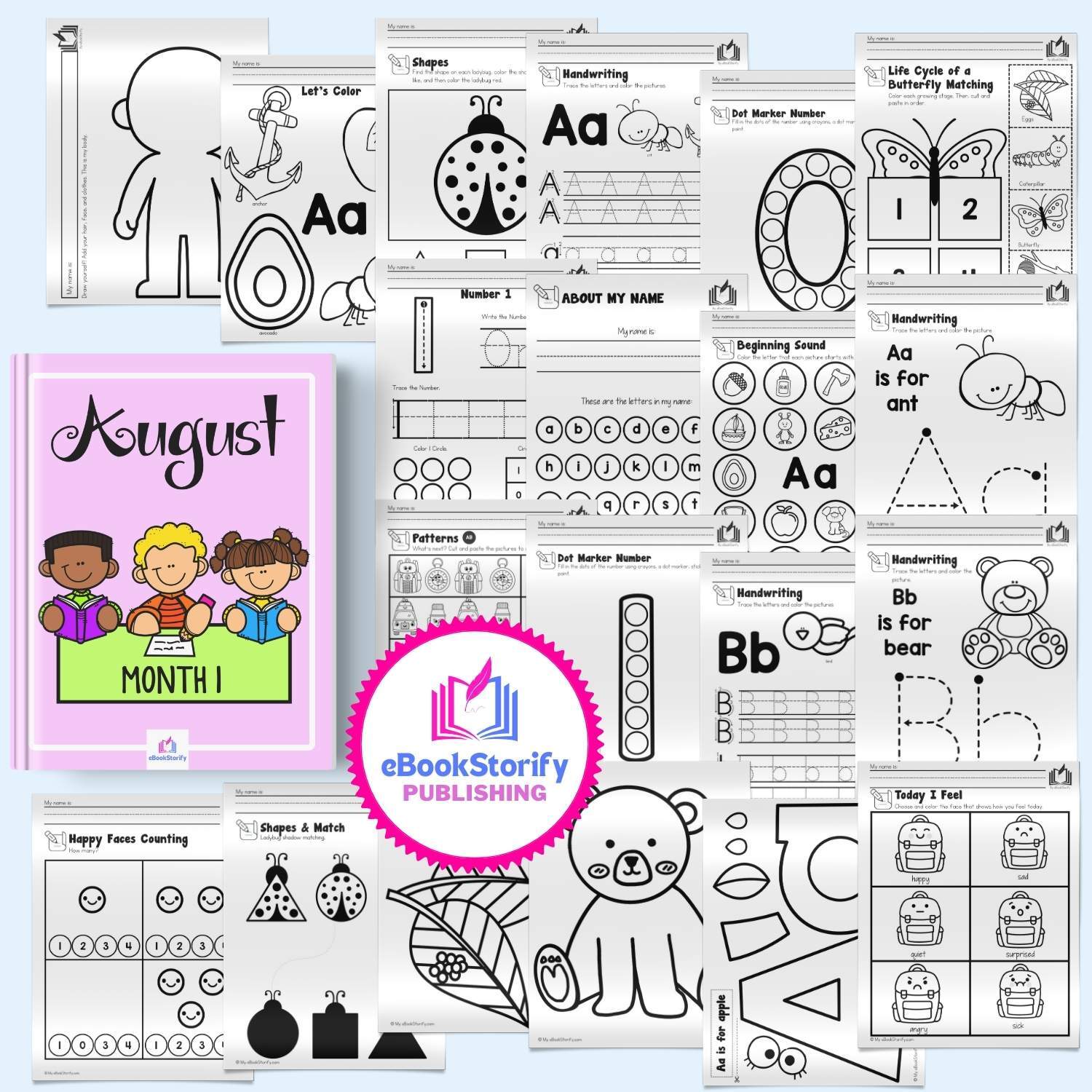 Preschol Prek August Worksheets Bundle - eBookStorify 