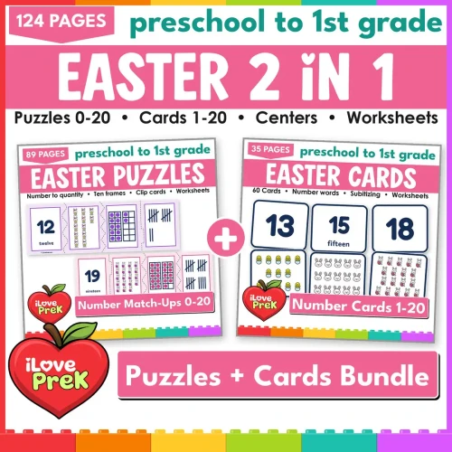 Easter Number Match-Ups 2 in 1 bundle: number puzzles 0-20 and number match-up cards 1-20.