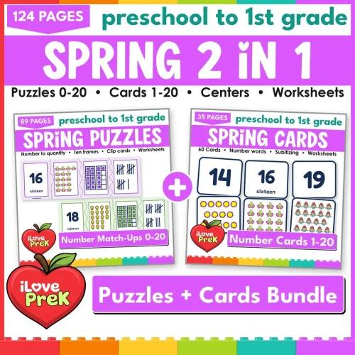 Spring Number Match-Ups 2 in 1 bundle: number puzzles 0-20 and number match-up cards 1-20.