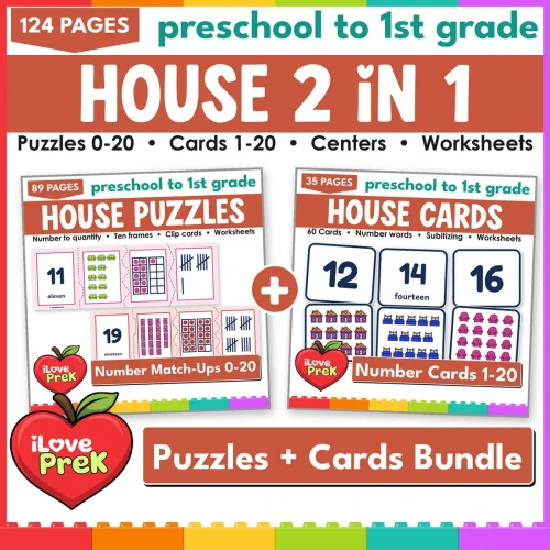 House Number Match-Ups 2 in 1 bundle: number puzzles 0-20 and number match-up cards 1-20.