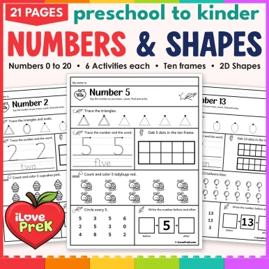 Number Tracing Worksheets 0-20 - Preschool-Kindergarten