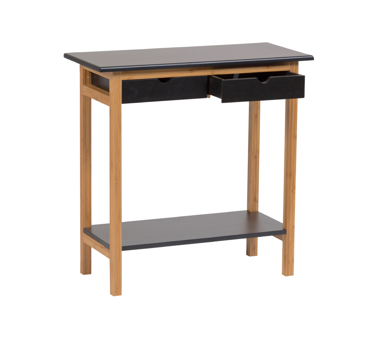 Two Drawer Black Bamboo Console Table Casual Contemporary Living