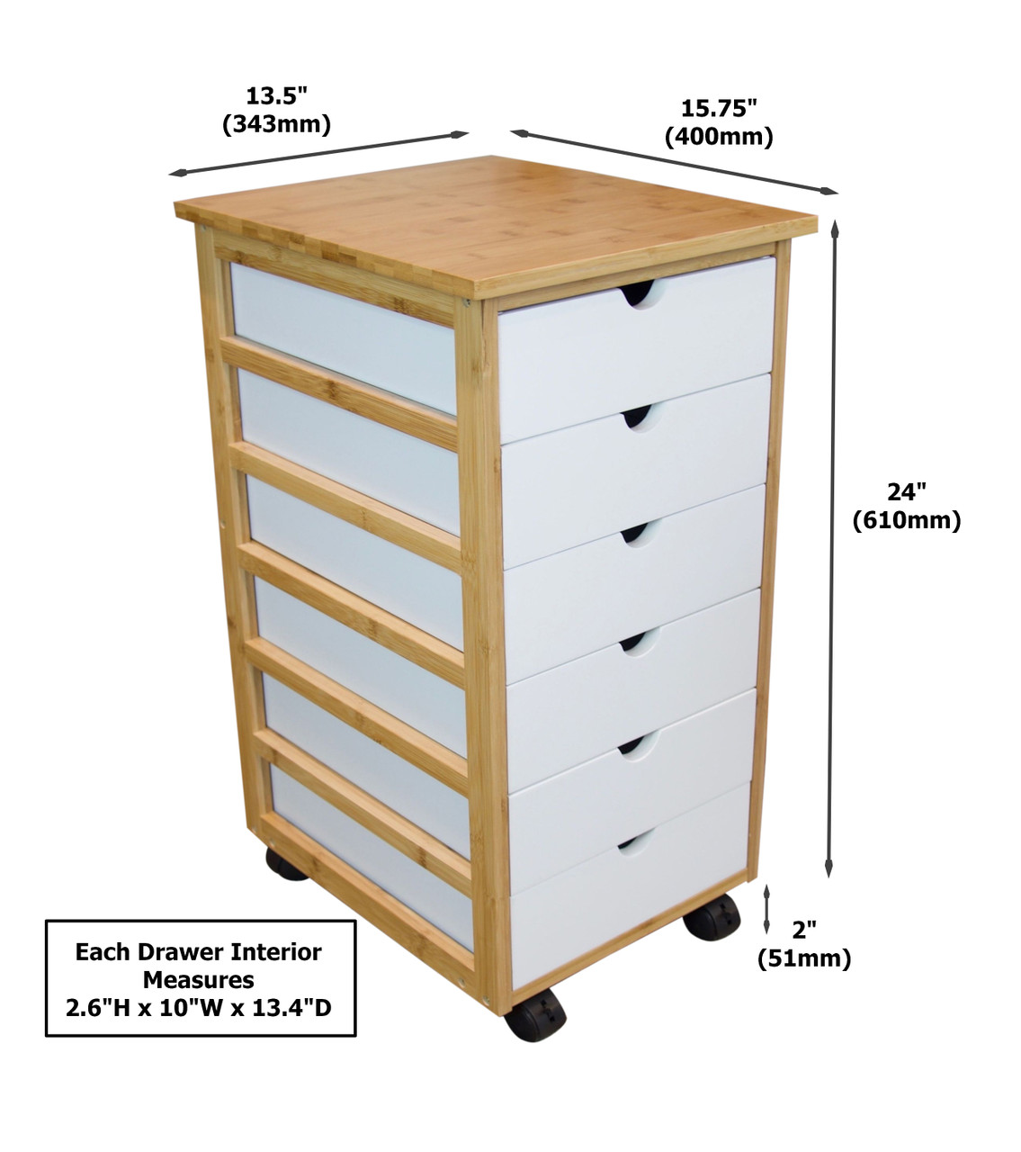 Bamboo Frame 6 Drawer Rolling Cart Eccostyle by Casual Contemporary