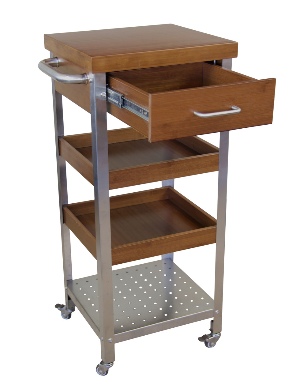 Bamboo + Stainless Steel Kitchen Cart Tower - Thumbnail 2