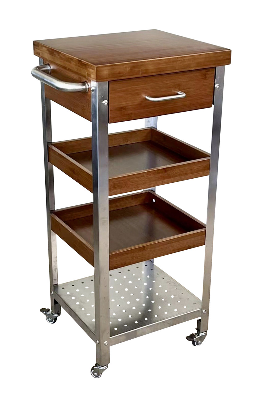 Bamboo + Stainless Steel Kitchen Cart Tower - Thumbnail 3