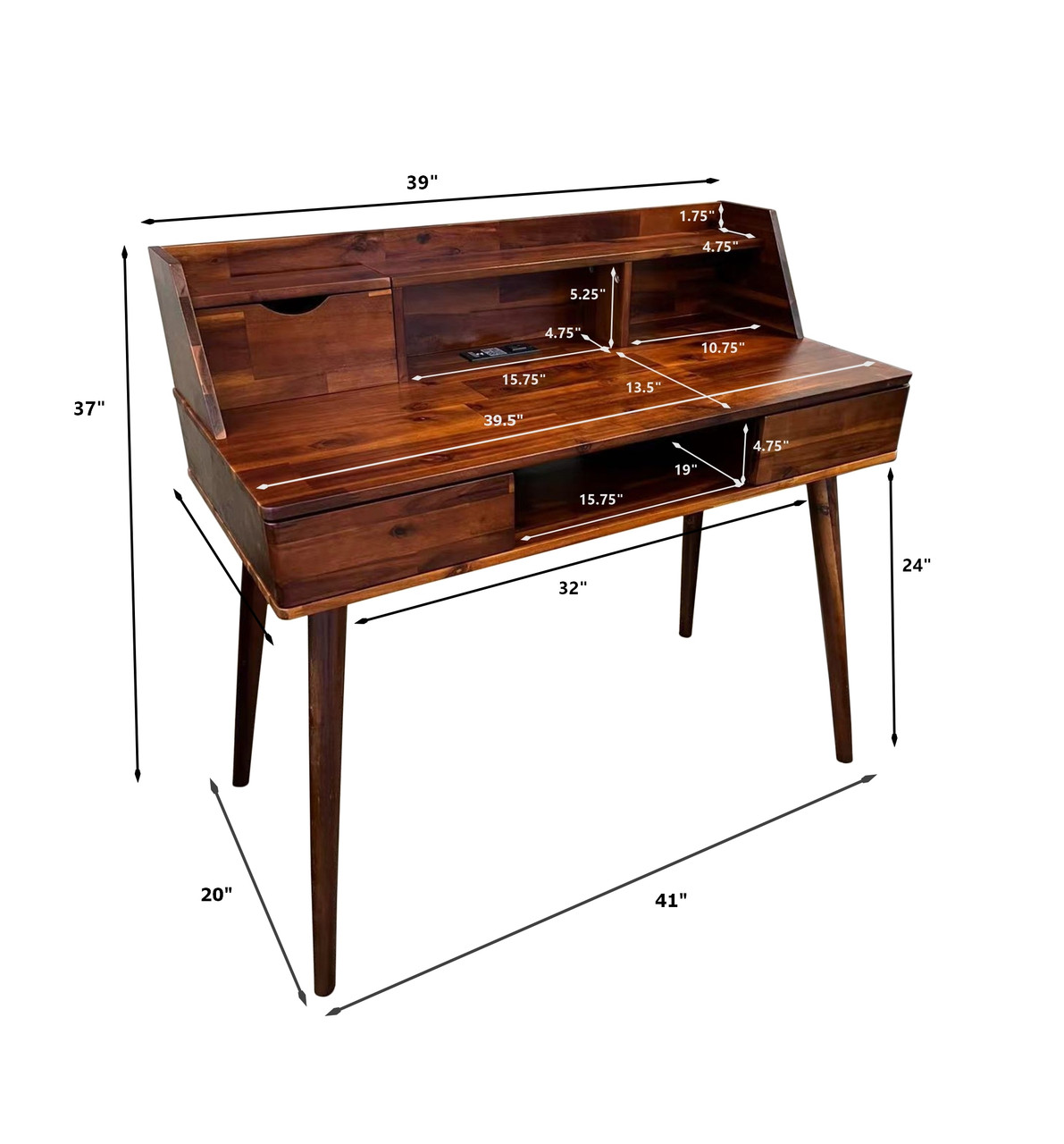 Acacia Desk with Charging Station | Casual Contemporary Living