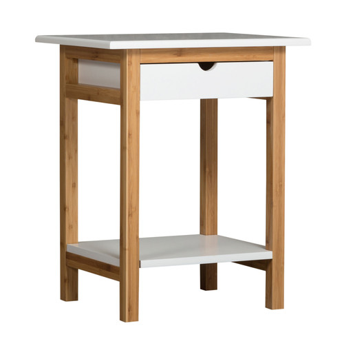 Bamboo Frame 2 Tier End Table with Drawer | White (CBBFT0009WT)