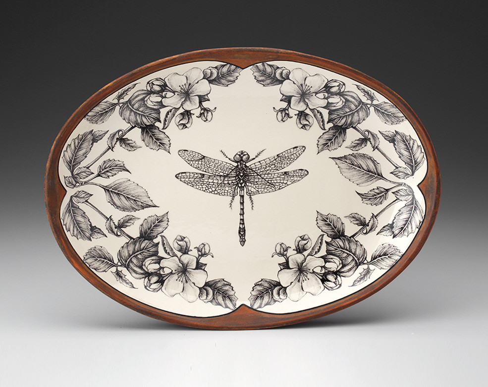 Oval Platter: Dragonfly with Apple Blossom - Laura Zindel Design