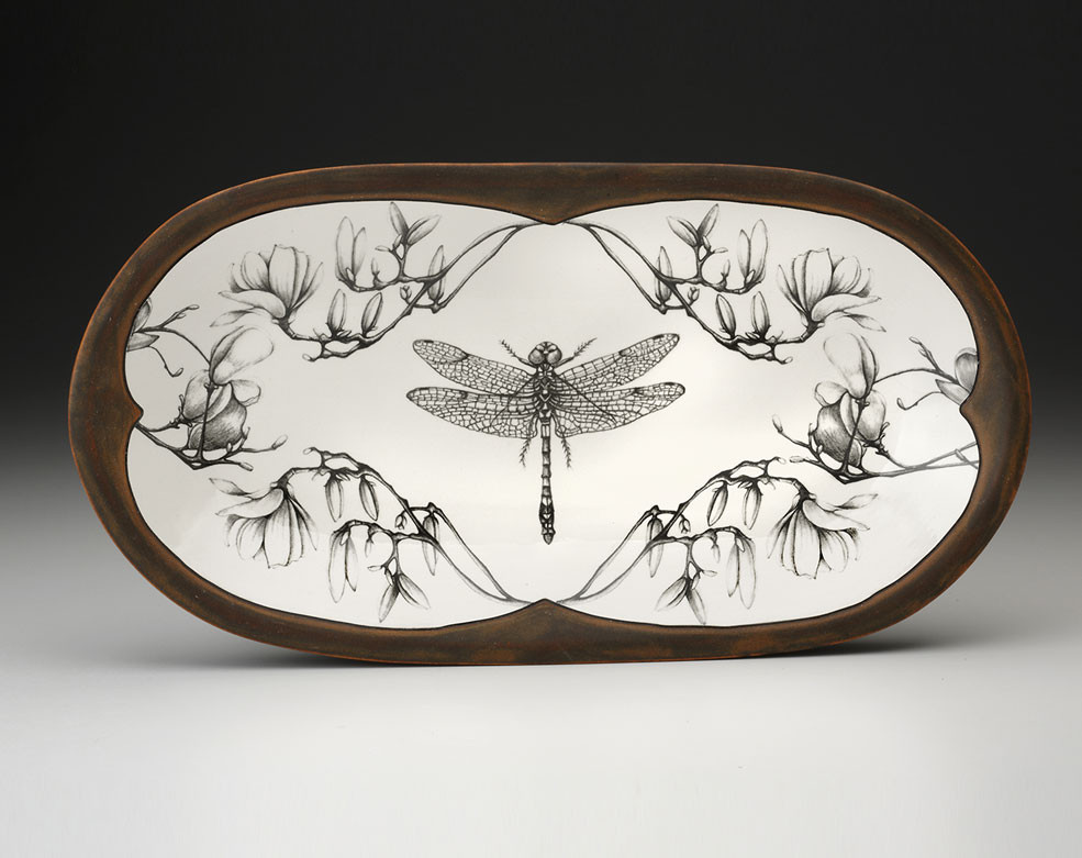 Rectangular Serving Dish: Dragonfly with Magnolia Branch - Laura