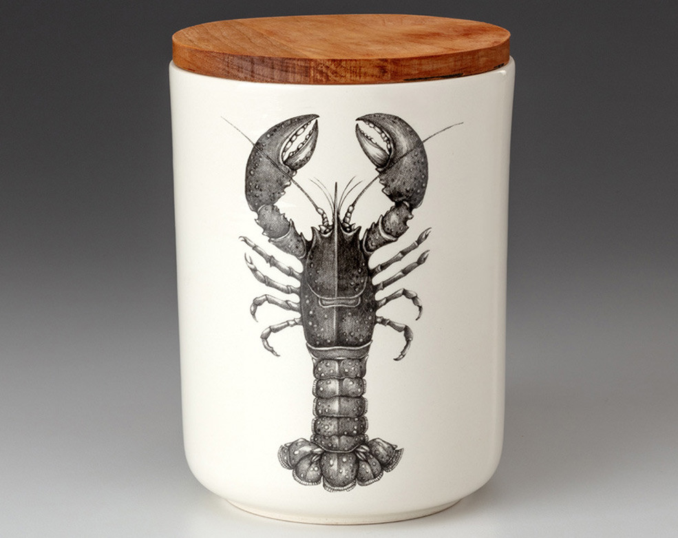Medium Canister with Lid: Lobster - Laura Zindel Design