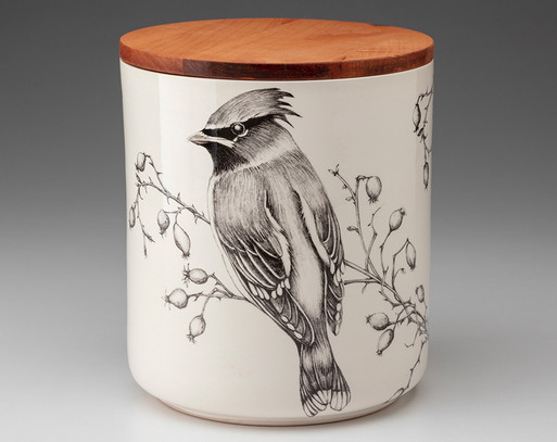 Large Canister with Lid: Waxwing - Laura Zindel Design