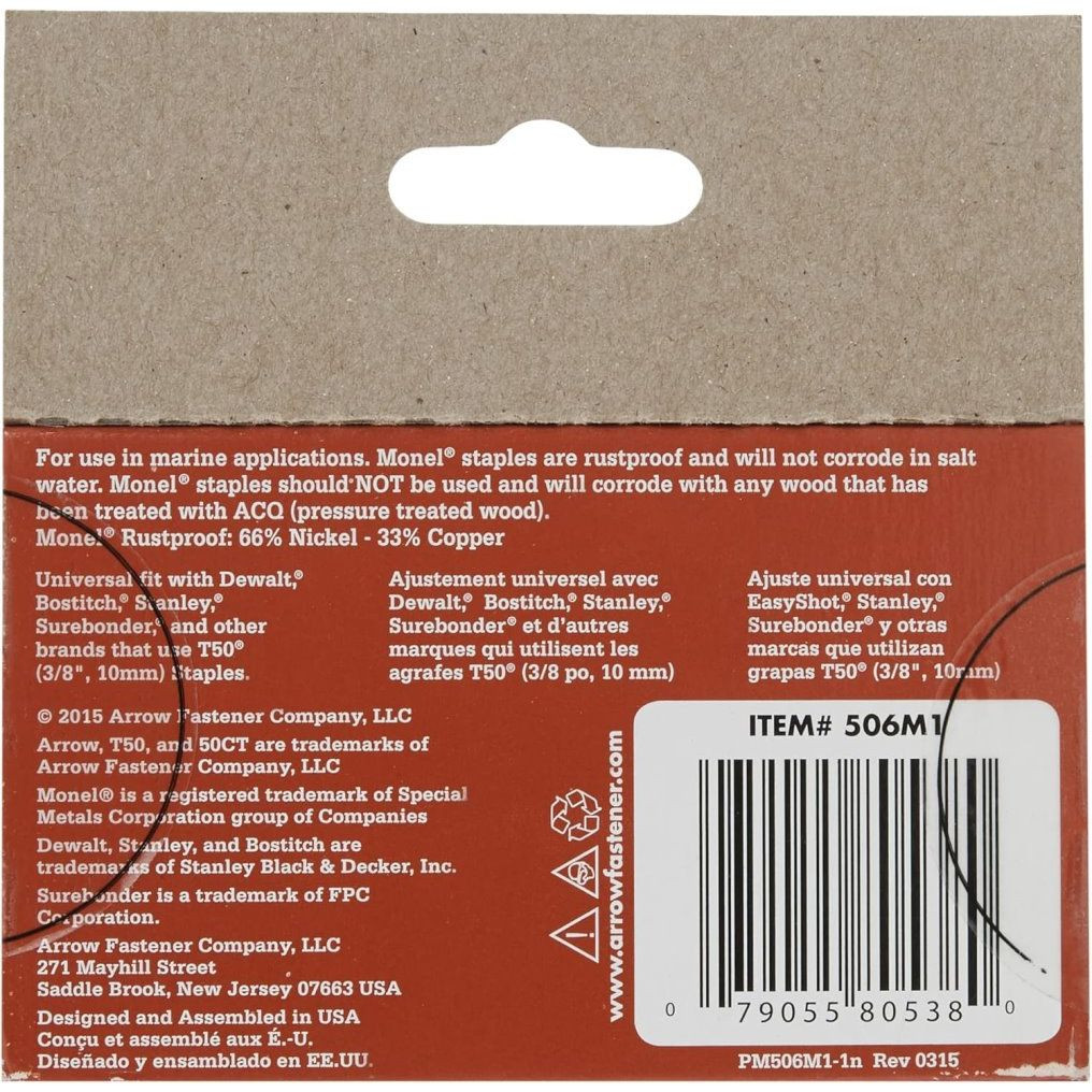 Arrow Monel Rustproof Staples - 3/8-Inch T50 Staples, 1000-Pack For Outdoor Projects