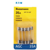 Bussmann BP/AGC-35-RP  AGC 35 Amp Fast-Acting Glass Tube Fuses 1/4" x 1-1/4" - 5 per Card Image 1