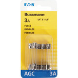 Bussmann BP/AGC-3-RP  AGC 3 Amp Fast-Acting Glass Tube Fuses 1/4" x 1-1/4" - 5 per Card Image 1
