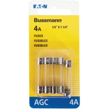 Bussmann BP/AGC-4-RP  AGC 4 Amp Fast-Acting Glass Tube Fuses 1/4" x 1-1/4" - 5 per Card Image 1