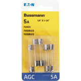 Bussmann BP/AGC-5-RP  AGC 5 Amp Fast-Acting Glass Tube Fuses 1/4" x 1-1/4" - 5 per Card Image 1