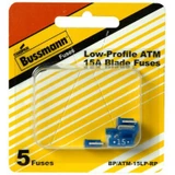 Bussmann BP/ATM-15LP-RP  Blue ATM Low-Profile 15 Amp Fast-Acting Automotive Mini Blade Fuses - 5 per Card Image 1