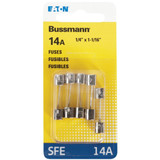 Bussmann BP/SFE-14-RP  SFE 14 Amp Fast-Acting Glass Tube Fuses 1/4" x 1-1/16" - 5 per Card Image 1