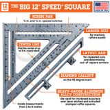 Swanson S0107  "Big 12" Speed Square Rafter Square 7-In-1 Tool Image 1