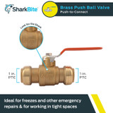 SharkBite 22223-0000LFA  1" x 1" Brass Push-to-Connect Ball Valve Image 1