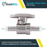 SharkBite 23382LF  3/8" x 3/8" Barbed Brass Quarter-Turn Straight Stop Valve Image 1