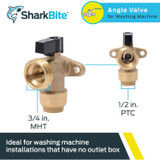 SharkBite 25560LF  1/2" Push-to-Connect x 3/4" MHT Washing Machine Angle Valve Image 1