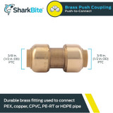 SharkBite U006LFA  3/8" (1/2" OD) x 3/8" (1/2" OD) Brass Push-to-Connect Repair Coupler Image 1