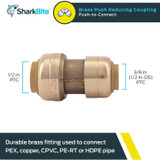 SharkBite U009LFA  3/8" (1/2" OD) x 1/2" Brass Push-to-Connect Reducing Coupler Image 1