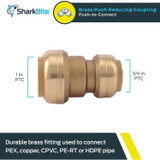 SharkBite U060LFA  1" x 3/4" Brass Push-to-Connect Reducing Coupler Image 1
