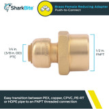 SharkBite U066LFA  1/4" Push-to-Connect x 1/2" FNPT Brass Reducing Adapter Image 1