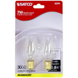 Satco S3791  7 Watt C7 Clear Night Light Bulbs with Candle Base - 2 per Card Image 1