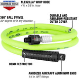 Legacy HFZ3804YW2B  Flexzilla 3/8" x 4' Swivel Whip Air Hose with 1/4" MNPT Ball swivel x 1/4" FNPT Image 1