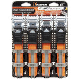 Keeper 05505  1" x 14' High Tension Ratchet Tie-Down Straps with Vinyl Coated S-Hooks - 4 Straps per Package Image 1