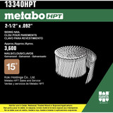 Metabo HPT 13340HPT  2-1/2" x 0.092 Full Round Head Ring Shank Electro Galvanized 15° Wire Coil Siding Nails - 3600 per Box Image 1