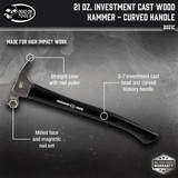 Dead On Tools DO21C  21-oz Milled Face Hammer with 18" Curved Hickory Handle Image 1