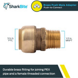 SharkBite U138LFA  3/4" Push-to-Connect x 1/2" MNPT Brass Male Adapter Image 1