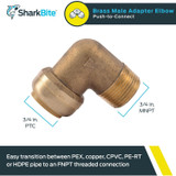 SharkBite U286LFA  3/4" Push-to-Connect x 3/4" MNPT Brass Male Adapter 90 Degree Elbow Image 1