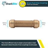 SharkBite U3016LFA  3/4" x 3/4" Push-to-Connect Brass Slip Coupler Image 1