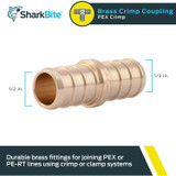 SharkBite UC008LFA  1/2" x 1/2" Barbed Brass Coupler for PEX Image 1