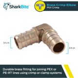 SharkBite UC256LFA  3/4" x 3/4" Barbed Brass 90 Degree Elbow for PEX Image 1
