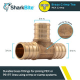 SharkBite UC370LFA  3/4" x 3/4" x 3/4" Barbed Brass Tee for PEX Image 1