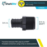 SharkBite UP134A5  3/4" Barb x 3/4" MNPT Poly Male Connector for PEX - 5 per Package Image 1