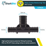 SharkBite UP408A5  1/2" x 1/2" x 3/4" Barbed Poly Reducing Tee for PEX - 5 per Package Image 1