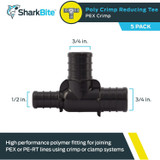 SharkBite UP444A5  3/4" x 1/2" x 3/4" Barbed Poly Reducing Tee for PEX - 5 per Package Image 1