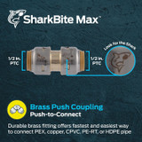 SharkBite Max UR008A 1/2" x 1/2" Push-to-Connect Brass Coupler for PEX Image 1